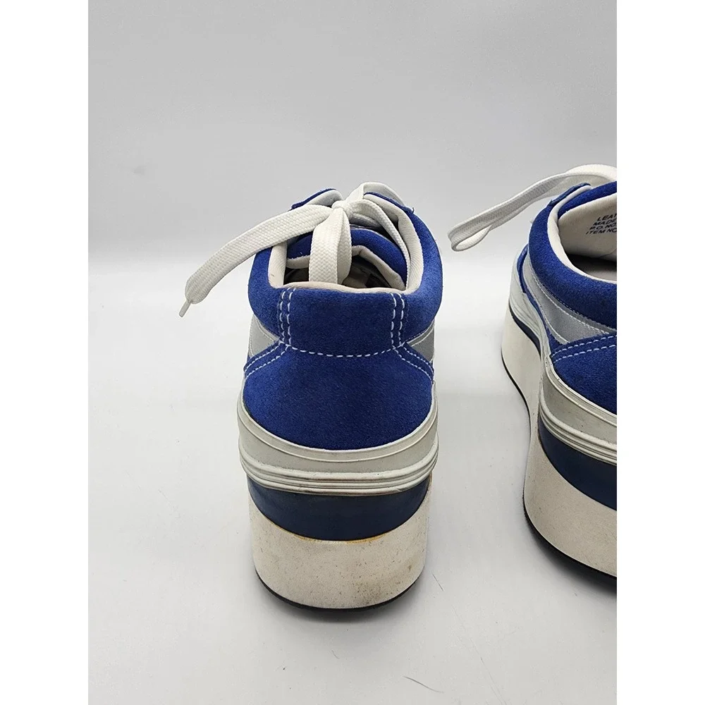 Blue Suede Platform Sneakers Metallic Silver Stripe Chunky Y2K SKWBS-U Size 9